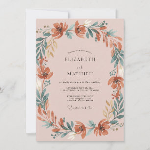 Terracotta Wildflower Wreath Wedding Invitation