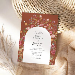 Terracotta Wildflowers Arch Wedding Invitation