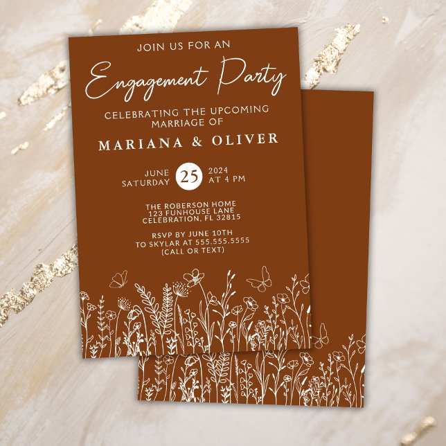 Terracotta Wildflowers Engagement Party Invitation (Creator Uploaded)