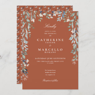 Terracotta Wildflowers Floral Greenery Wedding Invitation