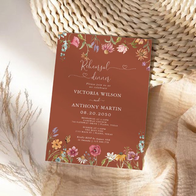 Terracotta Wildflowers Rehearsal Dinner Invitation (Creator Uploaded)