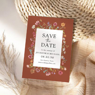Terracotta Wildflowers Save The Date Cards