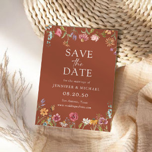 Terracotta Wildflowers Save The Date Cards