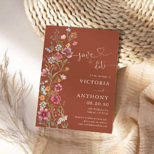 Terracotta Wildflowers Save The Date Cards