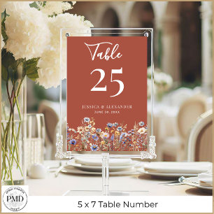 Terracotta Wildflowers Wedding 5x7 Table Number