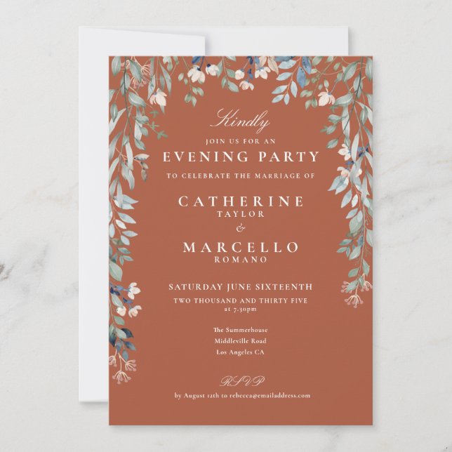 Terracotta Wildflowers Wedding Evening Party Invitation (Front)