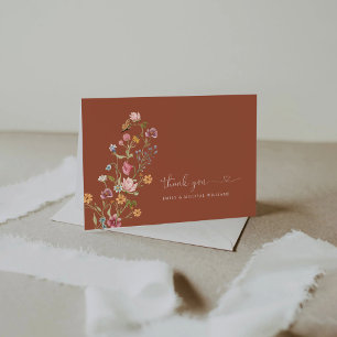 Terracotta Wildflowers Wedding Flat Thank You Card