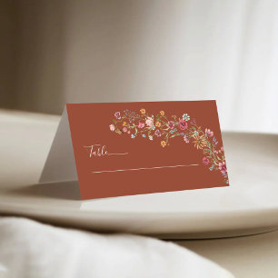 Terracotta Wildflowers Wedding Folded Place Cards