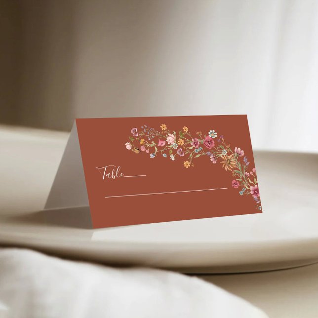 Terracotta Wildflowers Wedding Folded Place Cards (Creator Uploaded)