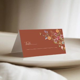 Terracotta Wildflowers Wedding Folded Place Cards