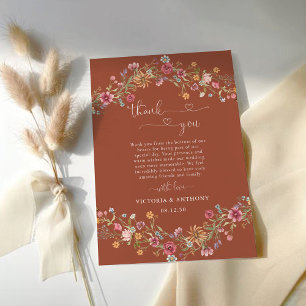 Terracotta Wildflowers Wedding Thank You Cards