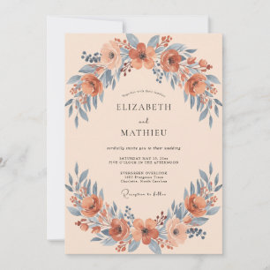 Terracotta Wreath Blossom Wedding Invitation