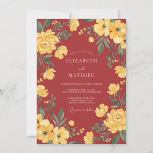 Terracotta Yellow Floral Wedding Invitation