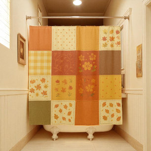 Terracotta Yellow Patchwork Quilt Rustic Farmhouse Shower Curtain