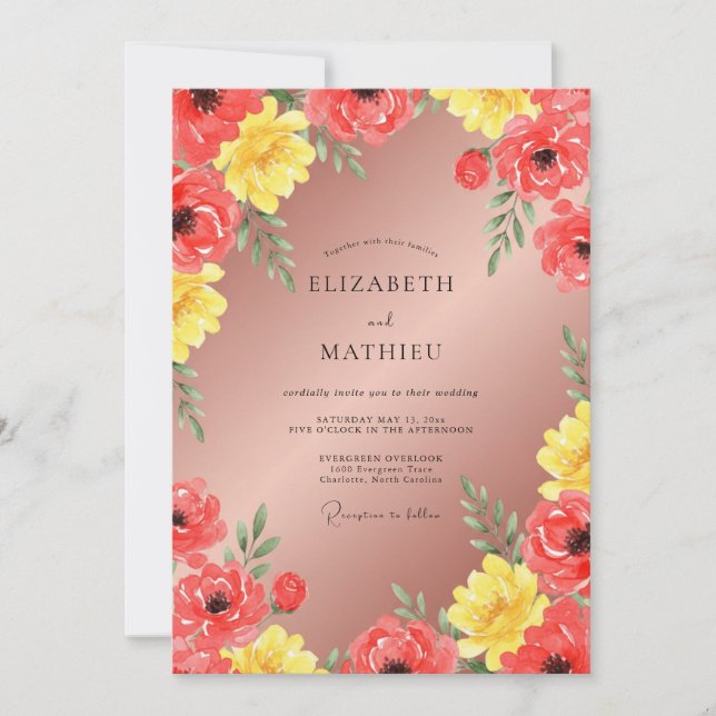 Terracotta Yellow Poppy Wedding Invitation (Front)