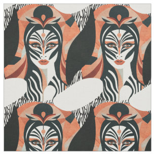 Terracotta Zebra Muse Art Deco Pattern Fabric