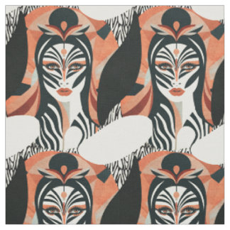 Terracotta Zebra Muse Art Deco Pattern Fabric