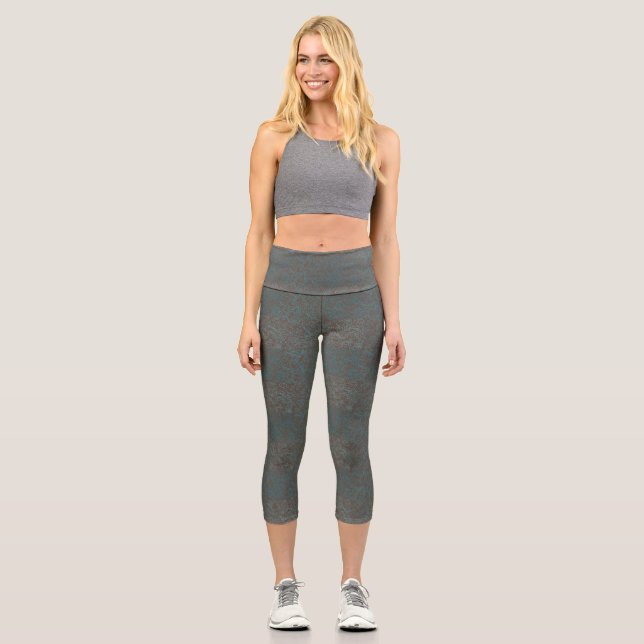 Terrain Pattern Blue 01bx4 Dgrey BG Capri Leggings (Front)