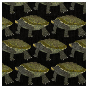 Terrapin (black) - Natural Linen Fabric