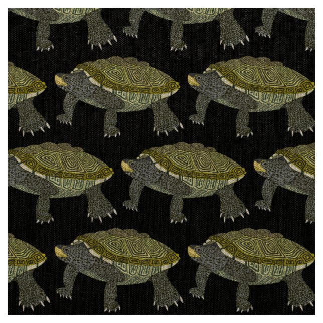 Terrapin (black) - Natural Linen Fabric (Swatch)