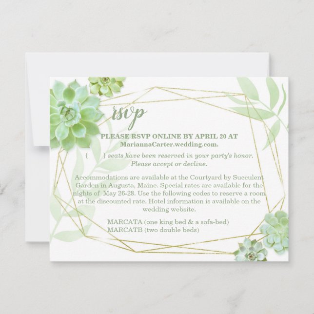 Terrarium Succulent Wedding RSVP & Accommodations (Front)