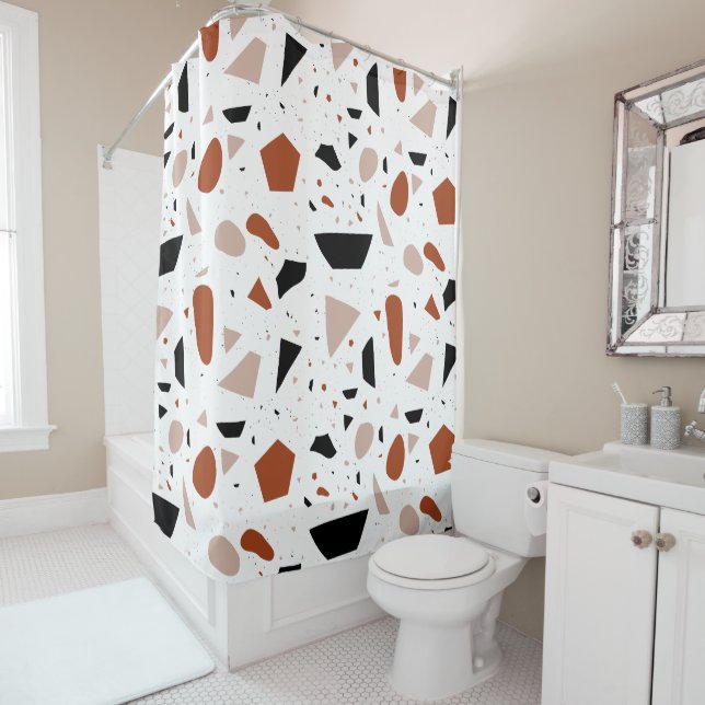 Terrazzo Abstract Geometric Pattern Shower Curtain (In Situ)