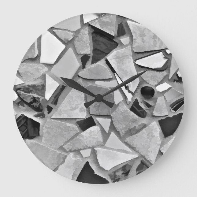 Terrazzo Black and White Grey Modern Mosaic Art Large Clock (Front)