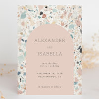 Terrazzo Blush Apricot Pastel Retro Arch Wedding