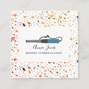 Terrazzo Curling Iron Salon Cosmetologist Square Business Card