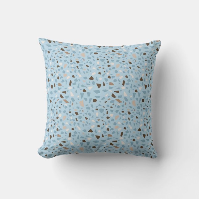 Terrazzo Design Blue Tan Brown Pattern Cushion (Front)