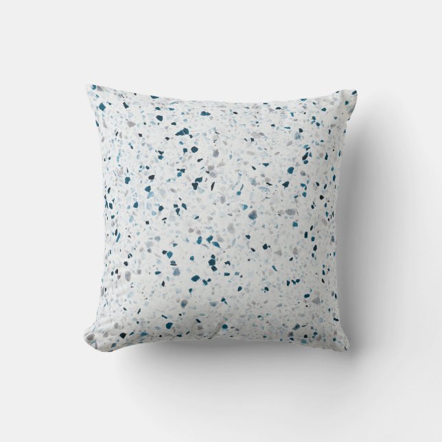 Terrazzo Elegant Teal Blue Green White Grey Retro Cushion (Front)