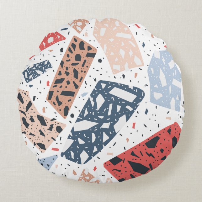 Terrazzo floor marble seamless hand drawn pattern  round cushion (Front)