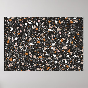 Terrazzo flooring seamless pattern in dark colours poster
