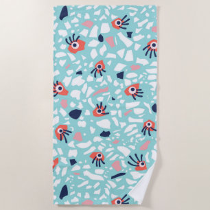 Terrazzo Funny Geometric Pattern With Eyes Beach Towel