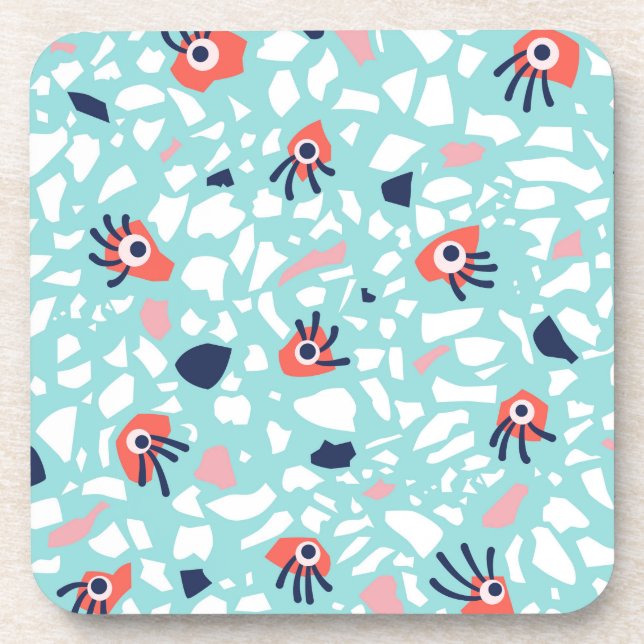 Terrazzo Funny Geometric Pattern With Eyes Coaster (Front)