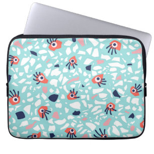 Terrazzo Funny Geometric Pattern With Eyes Laptop Sleeve
