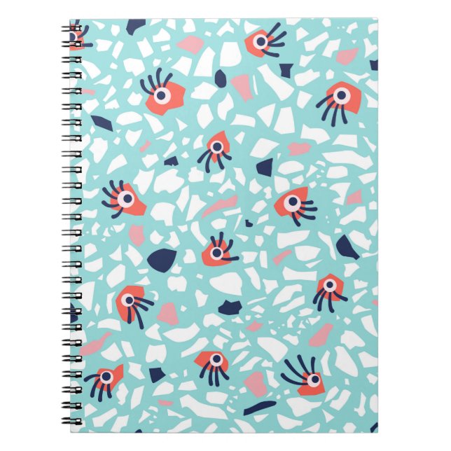 Terrazzo Funny Geometric Pattern With Eyes Notebook (Front)