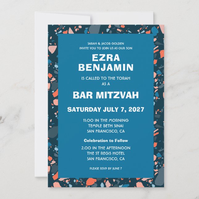 Terrazzo Hand Drawn Custom Bar Bat Mitzvah Invitation (Front)