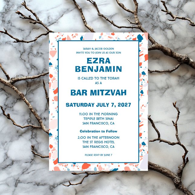 Terrazzo Hand Drawn Custom Bar Bat Mitzvah Invitation (Terrazzo Hand Drawn Custom Bar Bat Mitzvah Invitation
)