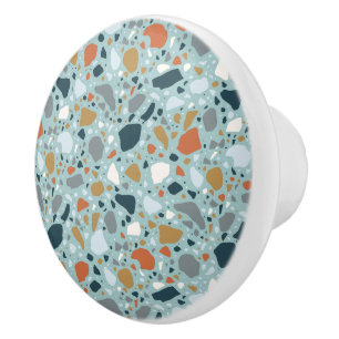 Terrazzo In Blue Ceramic Knob