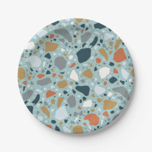 Terrazzo In Blue Paper Plate