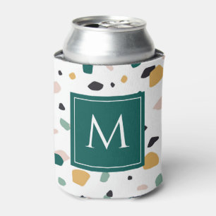 Terrazzo Monogram Green Orange Pink Black Pattern Can Cooler