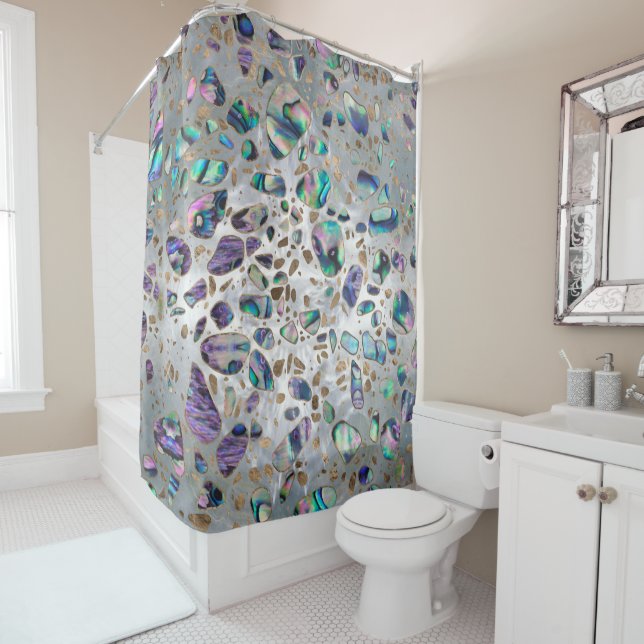 Terrazzo - Mosaic Abalone Pearl and Gold #3 Shower Curtain (In Situ)