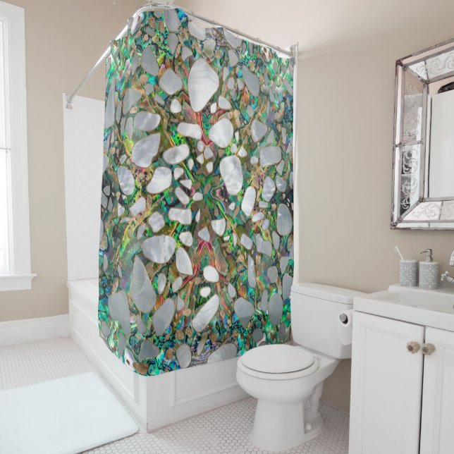 Terrazzo - Mosaic Abalone Pearl and Gold #6 Shower Curtain (In Situ)