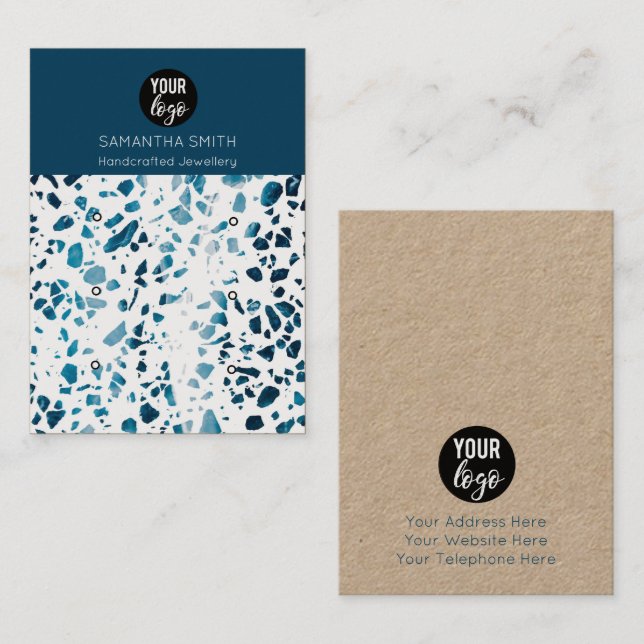 Terrazzo Mosaic Blue 3 Stud Earring Display Card (Front/Back)