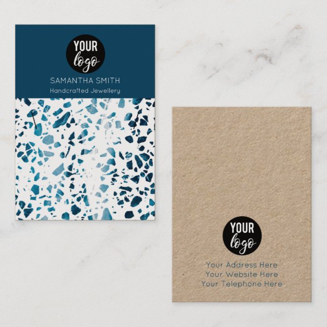 Terrazzo Mosaic Blue Necklace Display Card (Front/Back)