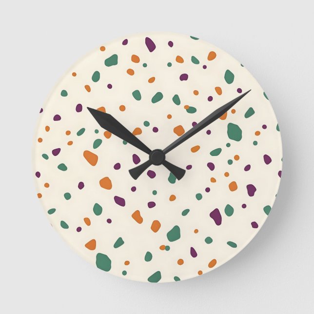 Terrazzo Multicolor Organic Pebble Speckle Pattern Round Clock (Front)