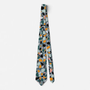 Terrazzo Neck Tie in orange black salmon evergreen