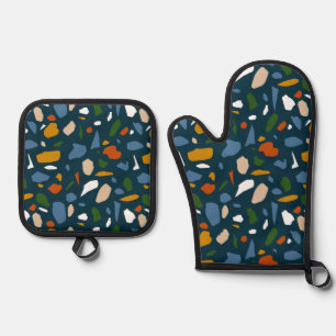 Terrazzo Pattern Blue Oven Mitt & Pot Holder Set