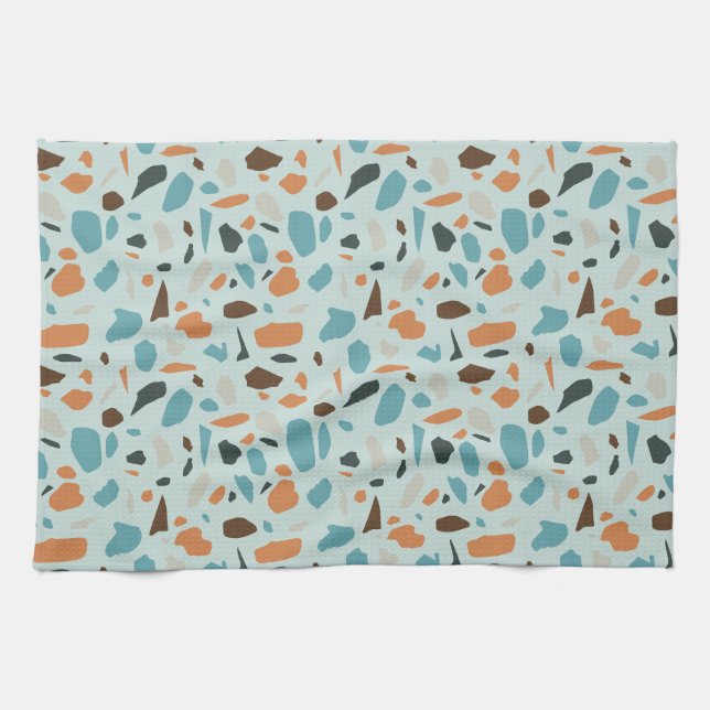Terrazzo Pattern Blue Tea Towel (Horizontal)